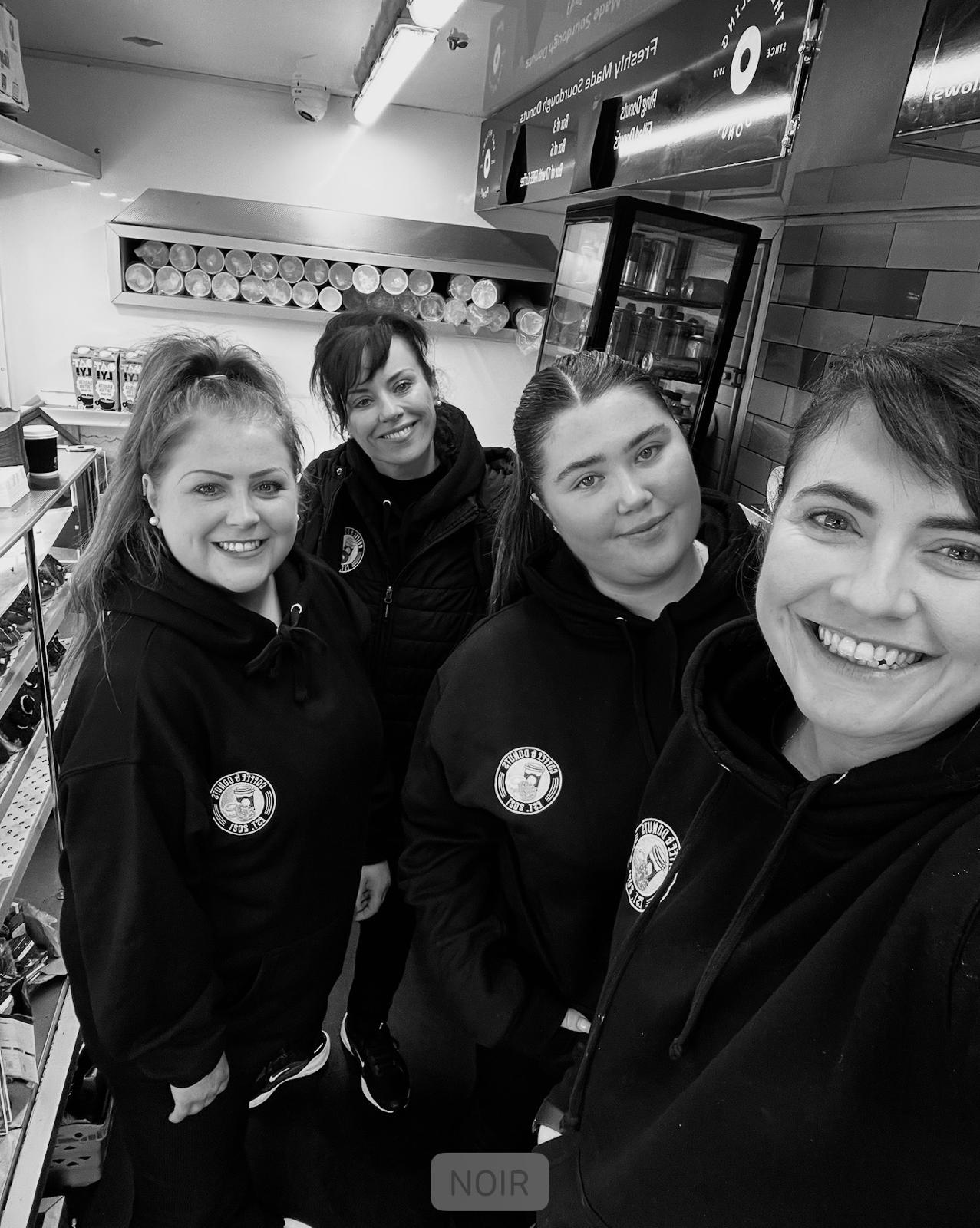 Ashling, Martina and the Coffee & Donuts crew inside the van